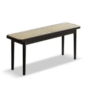 Modern Style Black Color Solid Oak Wood Dining Bench with Rattan Detail, Modern Bench for Bedroom End of Bed, Entryway Bench, Rattan Bench for Living Room (39.37" W x11.02 D x 16.92" H) Modern Style Black Color Solid Oak Wood Dining Bench with Rattan Detail, Modern Bench for Bedroom End of Bed, Entryway Bench, Rattan Bench for Living Room (39.37" W x11.02 D x 16.92" H)