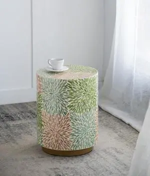 D14x18" Cylindrical Garden Capiz Stool, Accent Side Table, Green/Pink D14x18" Cylindrical Garden Capiz Stool, Accent Side Table, Green/Pink
