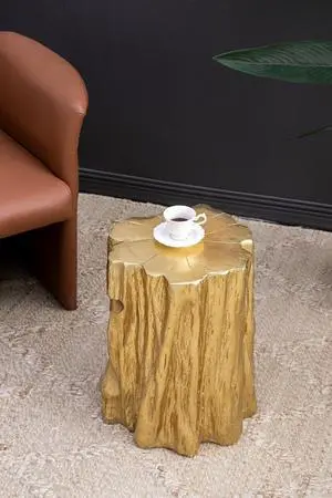 13.5x13x20" Unique Golden Tree Trunk Stool, Antique Gold Distressed Accent Side Table 13.5x13x20" Unique Golden Tree Trunk Stool, Antique Gold Distressed Accent Side Table