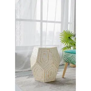 18x18x21" Hexagonal Capes Capiz Stool, Cream/Yellow 18x18x21" Hexagonal Capes Capiz Stool, Cream/Yellow