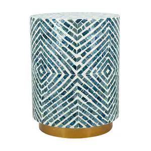 14x14x18" Round Accent Stool with Blue and White Capiz Design and Gold Pedestal Base 14x14x18" Round Accent Stool with Blue and White Capiz Design and Gold Pedestal Base