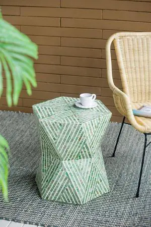 19x19x20" Tapered Green Garden Capiz Stool, Accent Side Table 19x19x20" Tapered Green Garden Capiz Stool, Accent Side Table