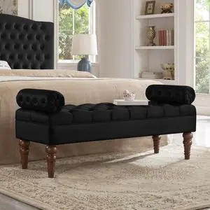 Velvet Long bed Bench for Bedroom,Upholstered Window Bench with Tufted Button,Entryway Bench,Bolster Bench for Living Room-Black Velvet Long bed Bench for Bedroom,Upholstered Window Bench with Tufted Button,Entryway Bench,Bolster Bench for Living Room-Black