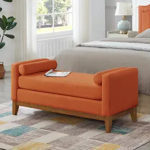 Large Upholstered Boucle Fabric Ottoman with Pillows,Comfort Padded Window Bench for Living Room,Entryway Bench-Orange Large Upholstered Boucle Fabric Ottoman with Pillows,Comfort Padded Window Bench for Living Room,Entryway Bench-Orange