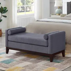 Large Upholstered Boucle Fabric Ottoman with Pillows,Comfort Padded Window Bench for Living Room,Entryway Bench-Dark Gray Large Upholstered Boucle Fabric Ottoman with Pillows,Comfort Padded Window Bench for Living Room,Entryway Bench-Dark Gray