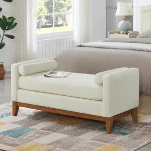 Large Upholstered Boucle Fabric Ottoman with Pillows,Comfort Padded Window Bench for Living Room,Entryway Bench-Beige Large Upholstered Boucle Fabric Ottoman with Pillows,Comfort Padded Window Bench for Living Room,Entryway Bench-Beige