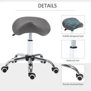 Ergonomic Rolling Saddle Stool PU Leather Hydraulic Spa Stool Height Adjustable Swivel Drafting Medical Salon Chair, Grey Ergonomic Rolling Saddle Stool PU Leather Hydraulic Spa Stool Height Adjustable Swivel Drafting Medical Salon Chair, Grey