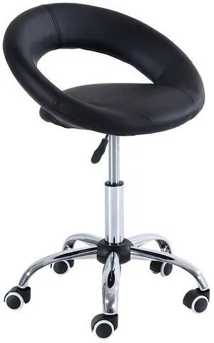 Crescent Rolling Salon Stool with Adjustable Height, Breathable Open Back, Foam Cushion Seat, and 5 Caster Wheels, Black Crescent Rolling Salon Stool with Adjustable Height, Breathable Open Back, Foam Cushion Seat, and 5 Caster Wheels, Black
