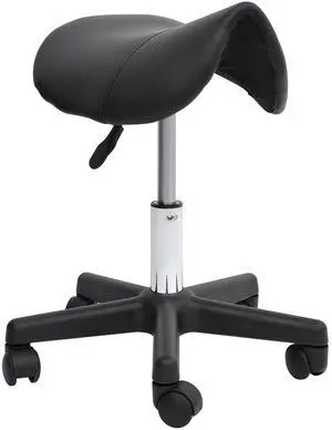Rolling Saddle Stool, Swivel Salon Chair, Ergonomic Faux Leather Stool, Adjustable Height with Wheels for Spa, Salon, Massage, Office, Black Rolling Saddle Stool, Swivel Salon Chair, Ergonomic Faux Leather Stool, Adjustable Height with Wheels for Spa, Salon, Massage, Office, Black