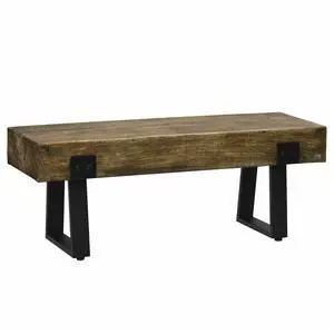 Garden Bench with Metal Legs, Rustic Wood Effect Concrete Entryway Bench, End of Bed Bench, Indoor Outdoor Use for Patio, Park, Porch and Lawn, Natural and Black Garden Bench with Metal Legs, Rustic Wood Effect Concrete Entryway Bench, End of Bed Bench, Indoor Outdoor Use for Patio, Park, Porch and Lawn, Natural and Black