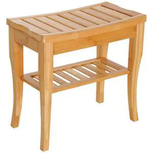 Long Bamboo Shower Bench Seat, 20" Wooden Spa Shower Stool with Underneath Storage Shelf Shoe Organizer Long Bamboo Shower Bench Seat, 20" Wooden Spa Shower Stool with Underneath Storage Shelf Shoe Organizer