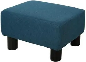 Ottoman Foot Rest, Small Foot Stool with Linen Fabric Upholstery and Plastic Legs, Cube Ottoman for Living Room, Blue Ottoman Foot Rest, Small Foot Stool with Linen Fabric Upholstery and Plastic Legs, Cube Ottoman for Living Room, Blue