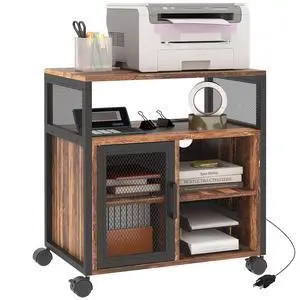 Vinsetto Mobile Printer Stand with Socket & USB Ports, Rustic Brown Vinsetto Mobile Printer Stand with Socket & USB Ports, Rustic Brown