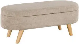 HOMCOM Storage Ottoman Bench, 43.3" Teddy Fleece Upholstered End of Bed Bench with Wood Legs and Padded Seat, Oval Modern Entryway Bench, Beige HOMCOM Storage Ottoman Bench, 43.3" Teddy Fleece Upholstered End of Bed Bench with Wood Legs and Padded Seat, Oval Modern Entryway Bench, Beige