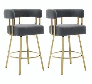 TS Modern decorative chair, living room side chair with gold metal legs, no wheels, suitable for dressing area, reception room, office,Teddy fleece upholstered metal foot bar chairs 2PC Gray TS Modern decorative chair, living room side chair with gold metal legs, no wheels, suitable for dressing area, reception room, office,Teddy fleece upholstered metal foot bar chairs 2PC Gray