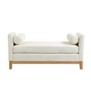 54.3"W Elegant Upholstered Bench, Ottoman with Wood Legs & 2 Bolster Pillows for End of Bed, Bedroom, Living Room, Entryway ,Ivory 54.3"W Elegant Upholstered Bench, Ottoman with Wood Legs & 2 Bolster Pillows for End of Bed, Bedroom, Living Room, Entryway ,Ivory