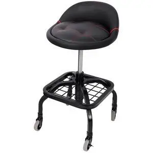 Rolling Padded Shop Seat with Wheels, Adjustable Height Mechanic Stool for Garage, Workshop, Home Rolling Padded Shop Seat with Wheels, Adjustable Height Mechanic Stool for Garage, Workshop, Home