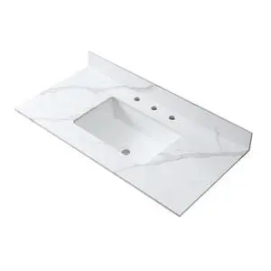 Montary 43x22inch bathroom vantiy top sintered stone carrara gold with 3 faucet hole for bathroom cabinet . Montary 43x22inch bathroom vantiy top sintered stone carrara gold with 3 faucet hole for bathroom cabinet .
