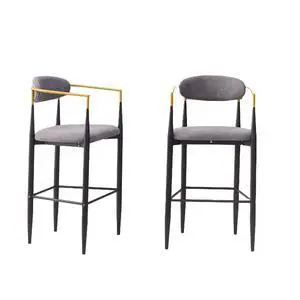 Modern Upholstered Bar Stool with Gold-Accented Armrests - 30" Seat Height,Ergonomic Design for Kitchen Island or Dining Counter Use,Set of 2 - Grey Fabric & Black Metal Frame Modern Upholstered Bar Stool with Gold-Accented Armrests - 30" Seat Height,Ergonomic Design for Kitchen Island or Dining Counter Use,Set of 2 - Grey Fabric & Black Metal Frame