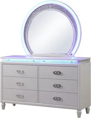 Perla 6 Drawer LED Dresser Made with Wood in Milky White Perla 6 Drawer LED Dresser Made with Wood in Milky White