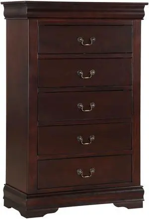 1pc Cherry Finish Five Drawers Louis Philip Chest Solid Wood Contemporary Sleek Ample Storage 1pc Cherry Finish Five Drawers Louis Philip Chest Solid Wood Contemporary Sleek Ample Storage