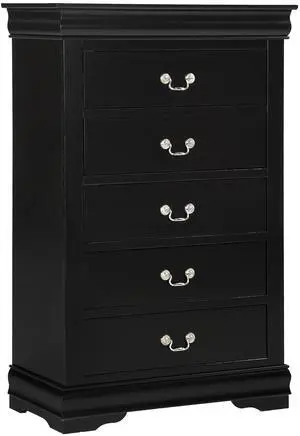 1pc Black Finish Five Drawers Louis Philip Chest Solid Wood Contemporary Sleek Ample Storage 1pc Black Finish Five Drawers Louis Philip Chest Solid Wood Contemporary Sleek Ample Storage