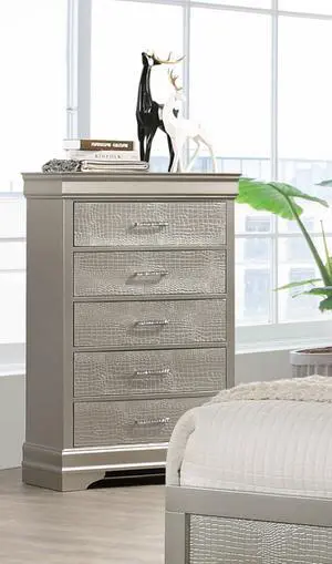 5-Drawer Tall Chest Modern 1Pc Beige Champagne Texture Finish Solid Wood Wooden Crystal Tufted Handle Bedroom Home Furniture 5-Drawer Tall Chest Modern 1Pc Beige Champagne Texture Finish Solid Wood Wooden Crystal Tufted Handle Bedroom Home Furniture