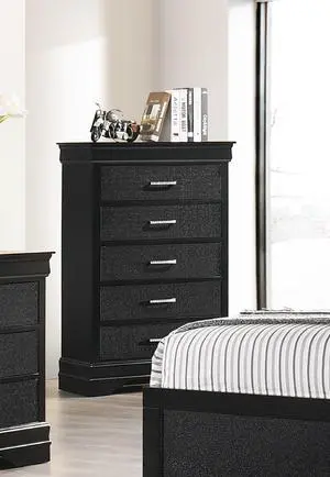 5-Drawer Tall Chest Modern 1pc Black Finish Solid Wood Wooden Crocodile Texture Crystal Tufted Handle Bedroom Home Furniture 5-Drawer Tall Chest Modern 1pc Black Finish Solid Wood Wooden Crocodile Texture Crystal Tufted Handle Bedroom Home Furniture