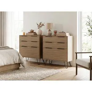 Light Oak 3-Drawer Dressers with Metal Legs, Set of 2 Light Oak 3-Drawer Dressers with Metal Legs, Set of 2