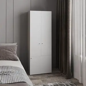 Home 3 Door Closet System with Hanging Rod for clothes and interior Shelves, Manufactured Wood Freestanding Bedroom Storage, Utility Room or Laundry Room Furniture, White Home 3 Door Closet System with Hanging Rod for clothes and interior Shelves, Manufactured Wood Freestanding Bedroom Storage, Utility Room or Laundry Room Furniture, White