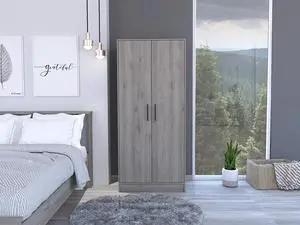 Ambery 180 Armoire, Two Shelves, Double Door, Metal Rod, One Drawer -Light Gray Ambery 180 Armoire, Two Shelves, Double Door, Metal Rod, One Drawer -Light Gray