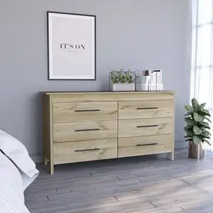 Hms 6 Drawer Double Dresser, Four Legs, Superior Top -Light Oak / White Hms 6 Drawer Double Dresser, Four Legs, Superior Top -Light Oak / White