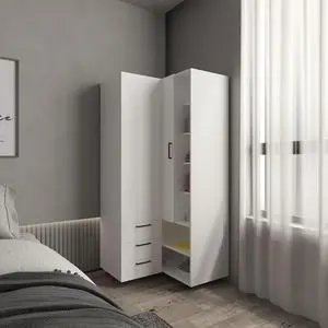 Toulouse Corner Armoire With Double Doors And Interior Shelves, Space-Saving Wardrobe, White Toulouse Corner Armoire With Double Doors And Interior Shelves, Space-Saving Wardrobe, White