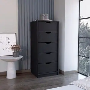 Dresser 42"H, 5 Drawers , Slim Storage Chest of Drawers, Black Dresser 42"H, 5 Drawers , Slim Storage Chest of Drawers, Black
