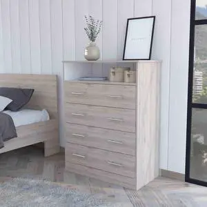 Lagos Four Drawer Dresser, One Shelf, Superior Top, Light Grey and White Lagos Four Drawer Dresser, One Shelf, Superior Top, Light Grey and White