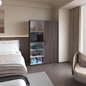 Ollie 2-Door Wardrobe with Open Storage, Grey Walnut and White Ollie 2-Door Wardrobe with Open Storage, Grey Walnut and White