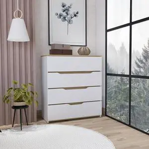 Zoe Dresser, Superior Top, Four Drawers -White / Light Oak Zoe Dresser, Superior Top, Four Drawers -White / Light Oak