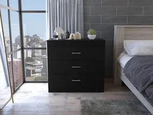 Melia Three Drawer Dresser, Superior Top, Metal Hardware -Black Melia Three Drawer Dresser, Superior Top, Metal Hardware -Black