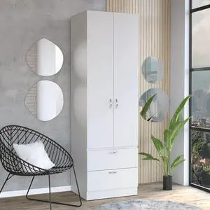 Vico 76" High Armoire Wardrove Closet with 2 Drawers, Double Door Cabinet , One Shelf and Hanging Rod, Bedroom Clothes Storage Cabinet Organizer Vico 76" High Armoire Wardrove Closet with 2 Drawers, Double Door Cabinet , One Shelf and Hanging Rod, Bedroom Clothes Storage Cabinet Organizer