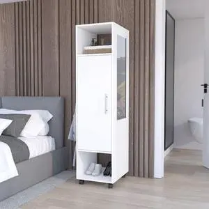 Cluster 63" Tall Wardrove One-Door Cabinet with Mirror, Three Shelves, Casters and Hanging Rod, Armoire, Bedroom Clothes Storage, Cabinet Organizer White Cluster 63" Tall Wardrove One-Door Cabinet with Mirror, Three Shelves, Casters and Hanging Rod, Armoire, Bedroom Clothes Storage, Cabinet Organizer White