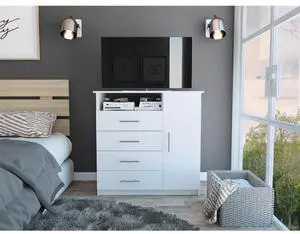 Peru 4 Drawer Dresser, Single Door Cabinet, One Open Shelf, Superior Top -White Peru 4 Drawer Dresser, Single Door Cabinet, One Open Shelf, Superior Top -White