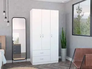 Austral 3 Door Armoire with Drawers, Shelves, and Hanging Rod -White Austral 3 Door Armoire with Drawers, Shelves, and Hanging Rod -White