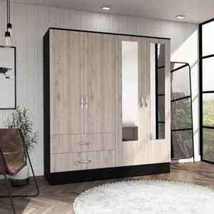 Bolton 160 Armoire, Six Shelves, Two Double Door Cabinets, Two Mirrors, Two Drawers, Rod Black / Light Gray Bolton 160 Armoire, Six Shelves, Two Double Door Cabinets, Two Mirrors, Two Drawers, Rod Black / Light Gray