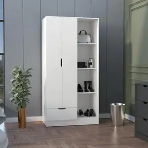 Memphis Wardrobe Armoire with 4-Tier Storage Shelves and 1 Drawer White Memphis Wardrobe Armoire with 4-Tier Storage Shelves and 1 Drawer White