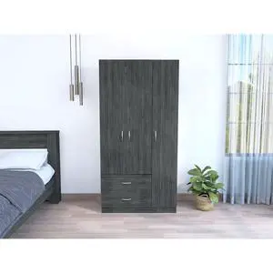 Austral 3 Door Armoire with Two Drawers, Shelves, and Hanging Rod - Smokey Oak . White Austral 3 Door Armoire with Two Drawers, Shelves, and Hanging Rod - Smokey Oak . White