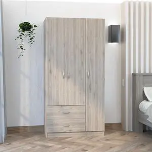 Austral 3 Door Armoire with Two Drawers, Shelves, and Hanging Rod - Light Gray Austral 3 Door Armoire with Two Drawers, Shelves, and Hanging Rod - Light Gray