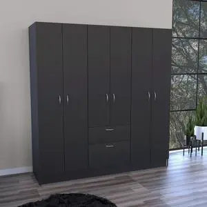 Mitu Six Doors Armoire, Seven Interior Shelves, One Drawer, Rod Black / White Mitu Six Doors Armoire, Seven Interior Shelves, One Drawer, Rod Black / White