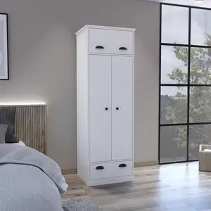 Falkland Armoire with 1 Drawer and 1 Hinged Drawer with Handles White Falkland Armoire with 1 Drawer and 1 Hinged Drawer with Handles White