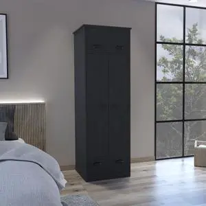 Falkland Armoire with 1 Drawer and 1 Hinged Drawer with Handles Black Falkland Armoire with 1 Drawer and 1 Hinged Drawer with Handles Black