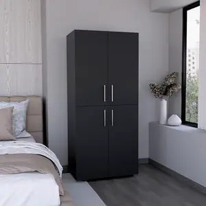 Hazel 70" High Four-Door Armoire Wardrove Closet Cabinet, Six Shelves and Two Hanging Rods, Bedroom Clothes Storage Cabinet Organizer Black Hazel 70" High Four-Door Armoire Wardrove Closet Cabinet, Six Shelves and Two Hanging Rods, Bedroom Clothes Storage Cabinet Organizer Black